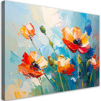 LEINWANDBILD Rote Mohnblumen Blumen Ölfarbe-Imitation 120x80cm - Blau, Textil (120/80cm) - Feeby