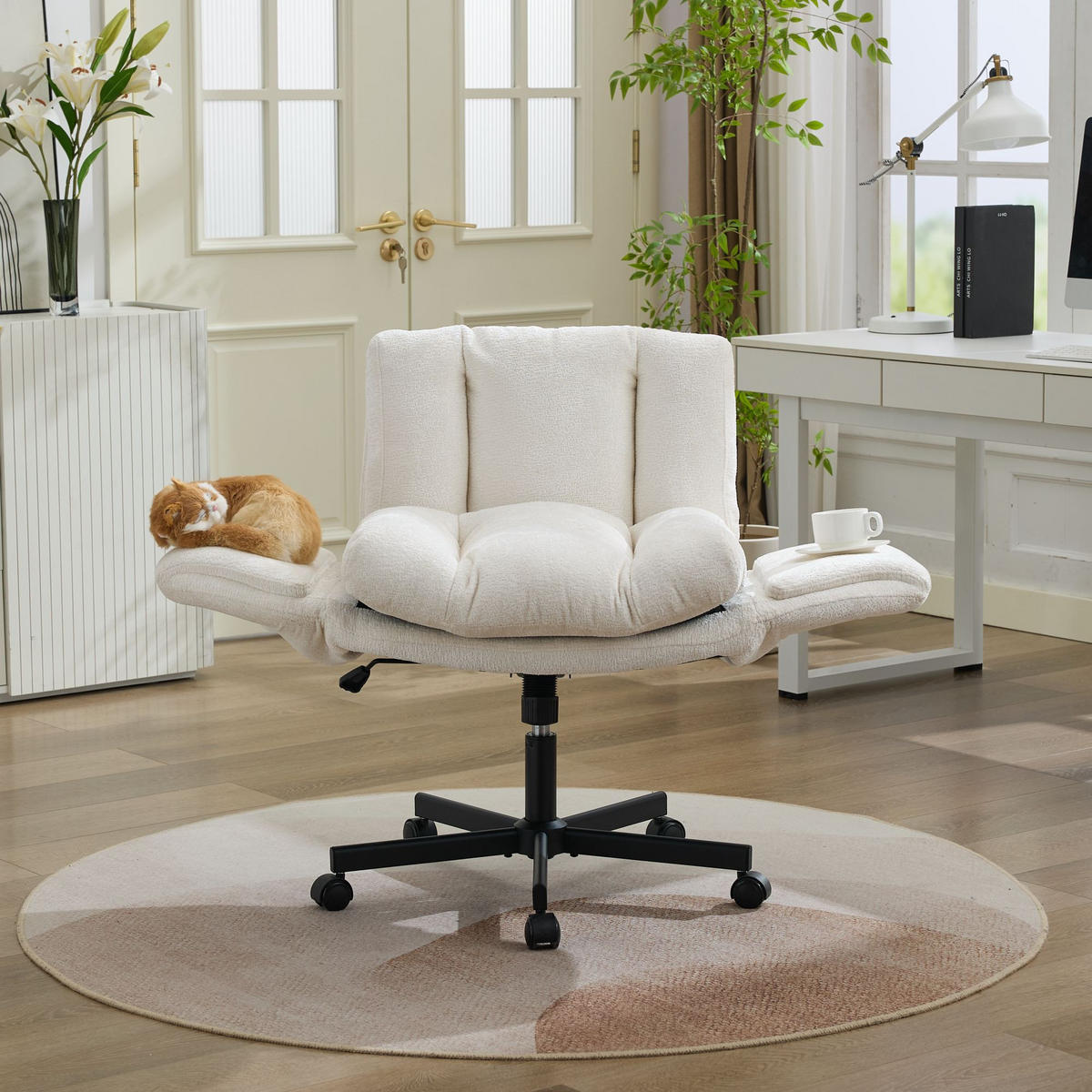 BÜROSTUHL Beige Drehbar Höhenverstellbar - Beige, Metall (57.5/92.5/60cm) - PANGIVO