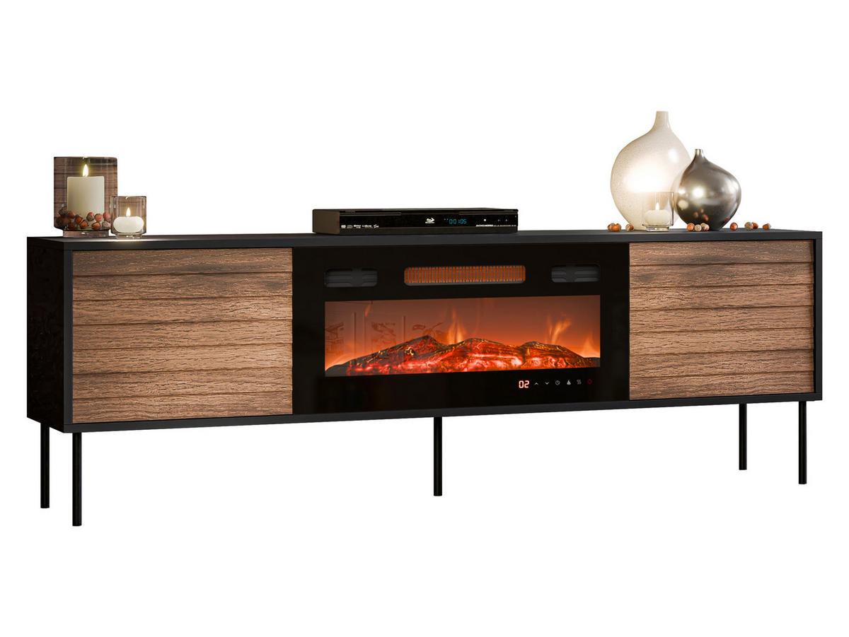 TV-LOWBOARD Cortina 180 mit Elektrische Kamin - Schwarz/Braun, Holzwerkstoff/Metall (180/60/40cm) - MIRJAN24