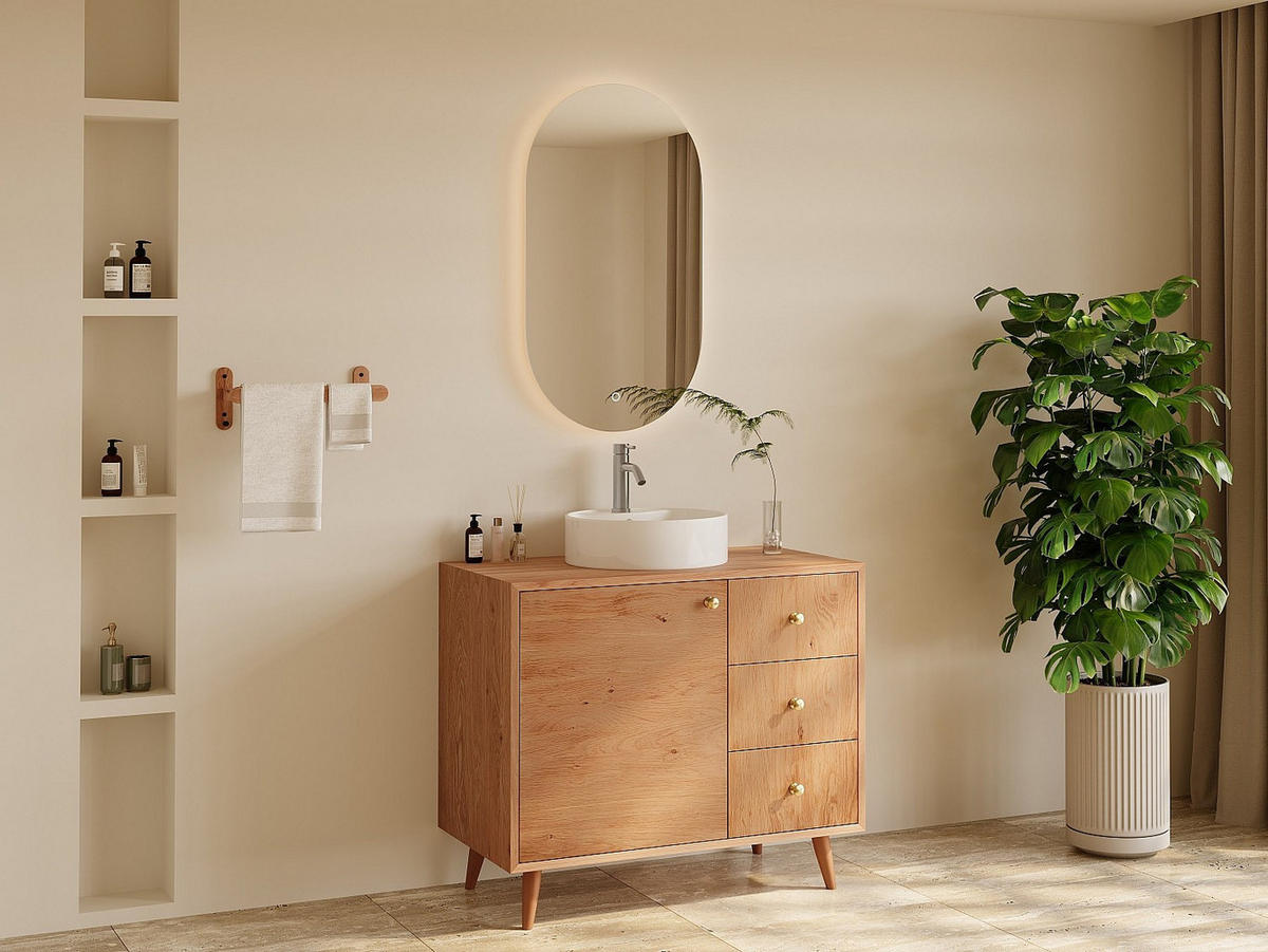 EINZELWASCHTISCH - 93 cmcm x 50 cmcm - Holz, Platte - Naturfarben Hell - ZARENO - Naturfarben, Holz (93/80.5/50cm) - Vente-Unique