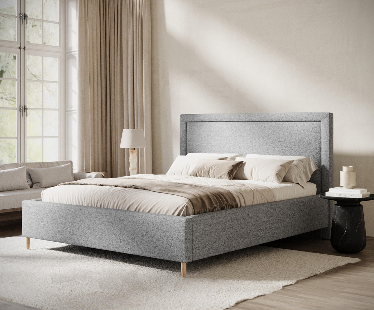POLSTERBETT Ordina Grau 120/200 cm im Webstoff - Naturfarben/Grau, Holz/Holzwerkstoff (120/200cm) - Maison de Reve