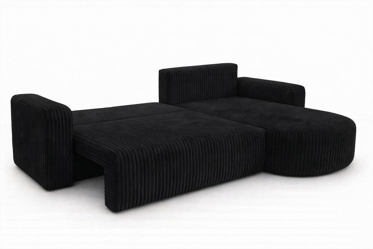 ECKSOFA Mit Schlaffunktion, Cordstoff Tilia, Schwarz, Rechts, ROUND ONE XL - Schwarz, Holz (271/175cm) - Kaiser Möbel