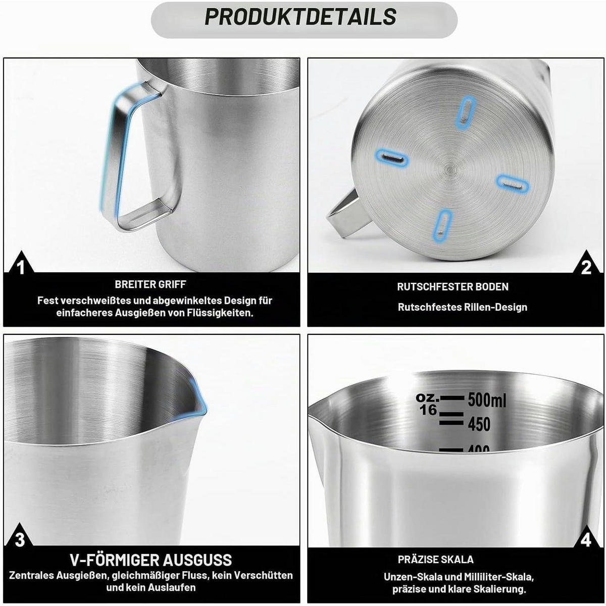 MESSBECHER 500 ml Edelstahl mit Griff - Silberfarben, Metall (0.5L)