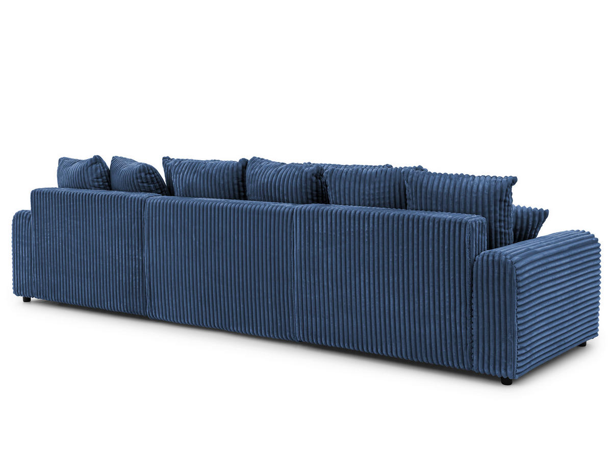 WOHNLANDSCHAFT Calma mit Schlaffunktion und Bettkasten im Bumpy-Design aus weichem Marineblau Plüschcord - Blau/Beige, Holz/Textil (336/88/140cm) - S-Style