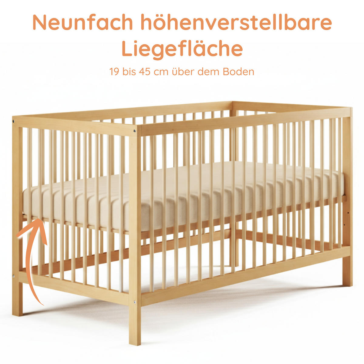 BABYBETT mit Matratze 60x120 cm in Weiß - Naturfarben, Holz (60/120cm) - Kids Collective