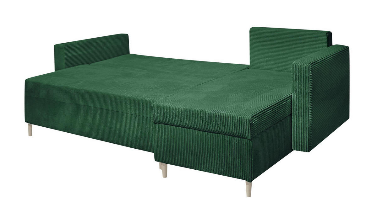 ECKSOFA OTTO mit Bettkasten und Schlaffunktion L-Form, Ottomane Universal - Grün, Textil (230/145cm) - Marpur