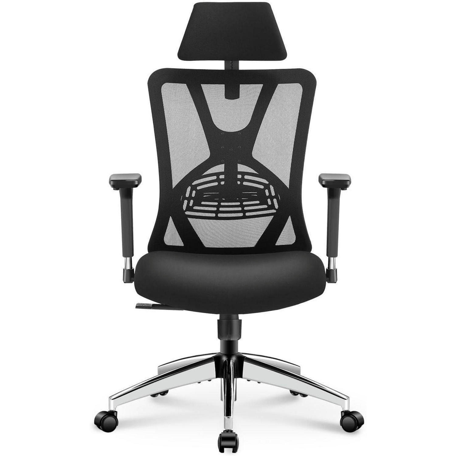 BÜROSTUHL Ergonomisch mit Lendenwirbelstütze und Kopfstütze - Schwarz, Kunststoff (25/53/69cm)