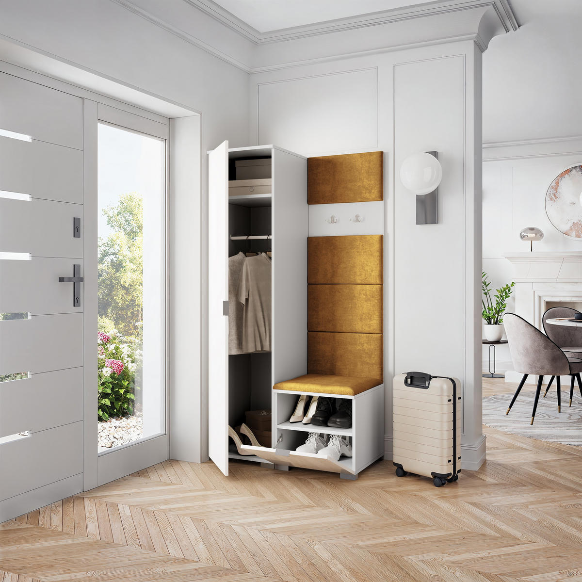 GARDEROBENSCHRANK LORI 95/181/51 cm Modern Garderobe-Set Weiß - Gelb/Weiß, Holzwerkstoff (95/181/51cm) - MASSENO