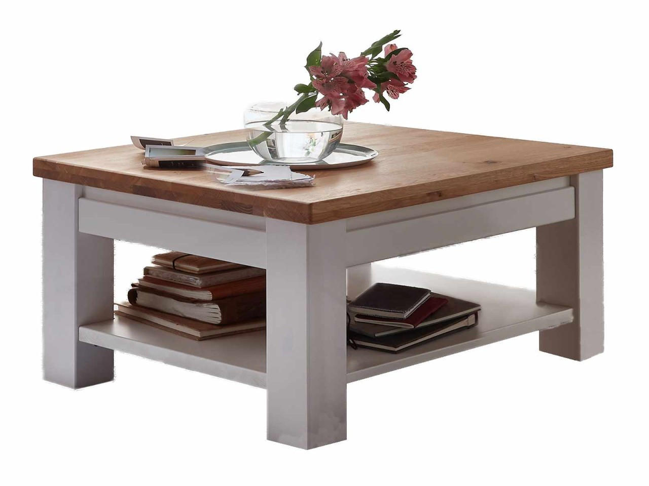 Casamia Massive Möbel Couchtisch Weiß, Braun 65x45x65 cm