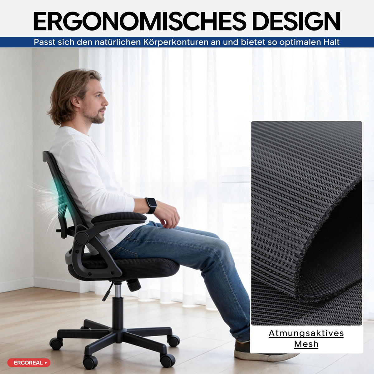 DREHSTUHL Schwarz mit verstellbare Rückenlehne und verstellbare Lendenwirbelstütze - Schwarz, Kunststoff (65/104/65cm) - Oxeza
