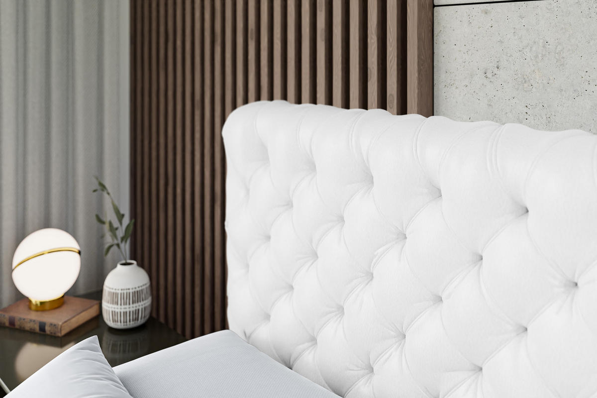 BOXSPRINGBETT BOXI8 KING - 200x200 - H3/H4 - Weiß Hochglanz - Weiß Hochglanz, Holzwerkstoff (200/200cm) - ALTDECOR