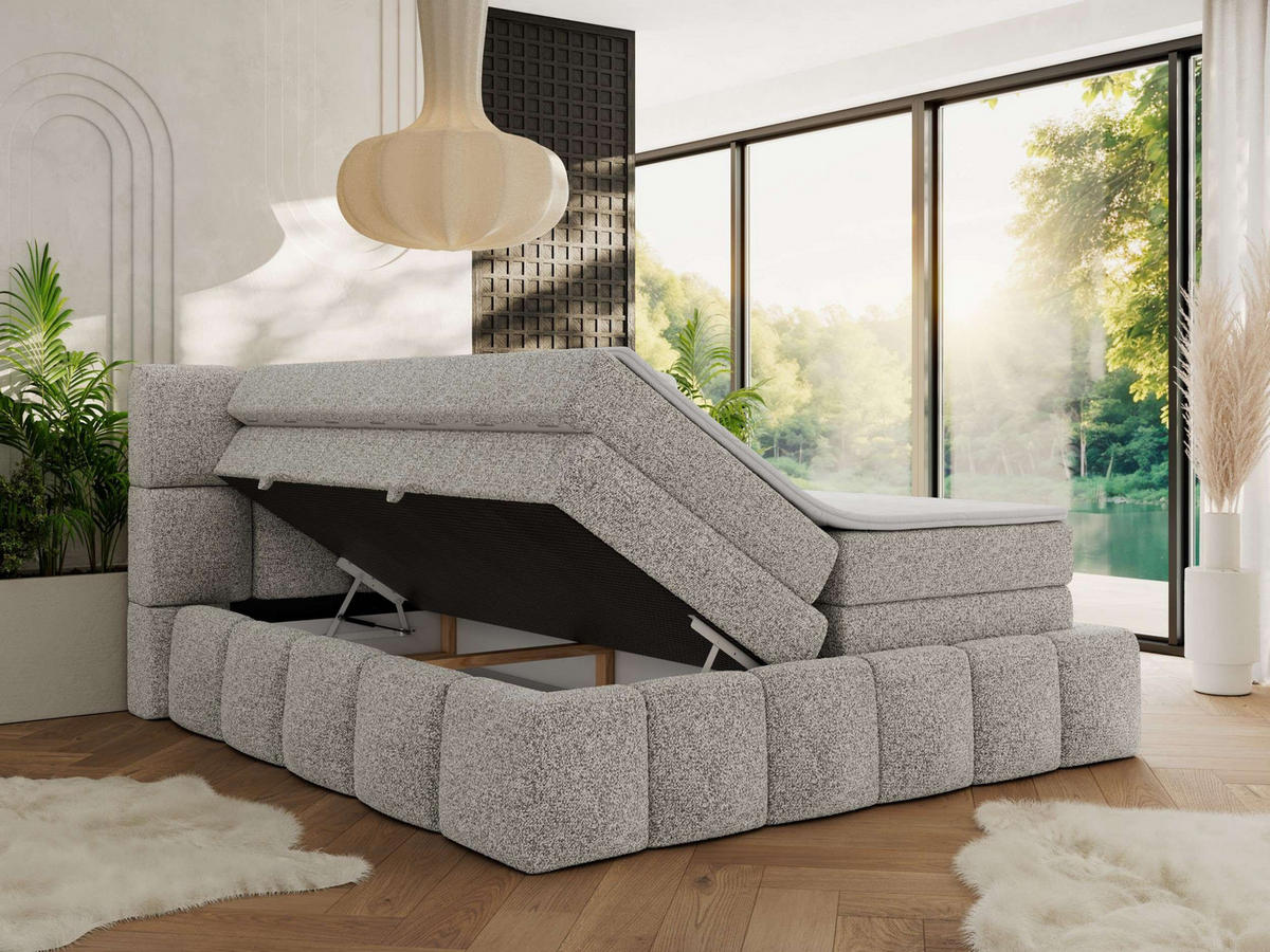BOXSPRINGBETT NIRA KING 160/200 Hellgrau Strukture - H4 - Hellgrau, Holz/Textil (160/200cm) - MKS