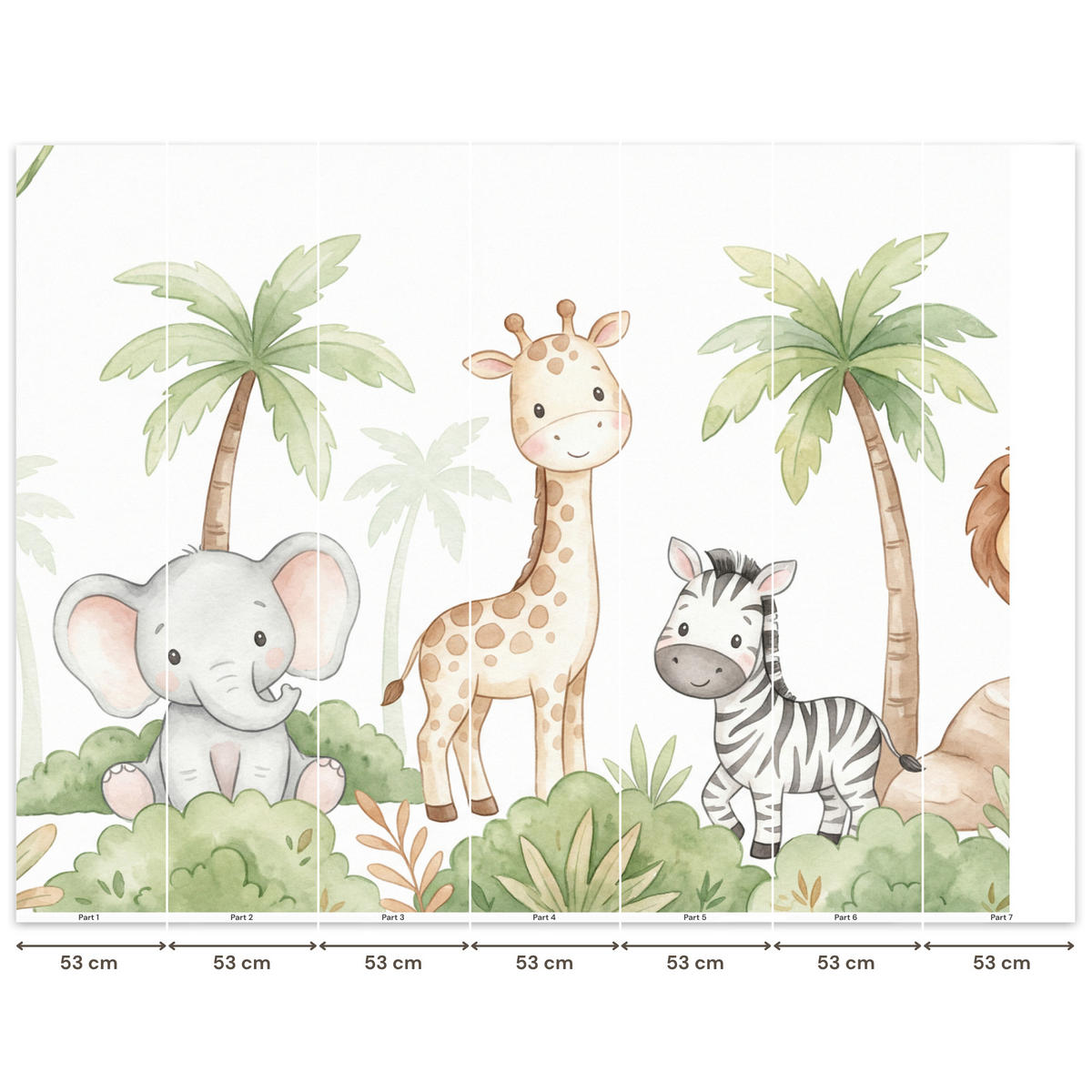 KINDERTAPETE - Tiere - Dschungel - Pastell - 350x280 cm - Weiß, Papier (350/280cm) - OnlyWow
