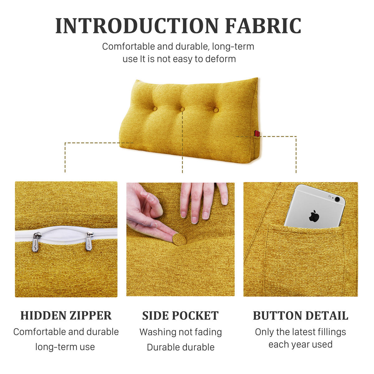 RÜCKENKISSEN für Bett Leinenlook Gelb 100 cm - Gelb, Textil (50/100cm) - Vercart