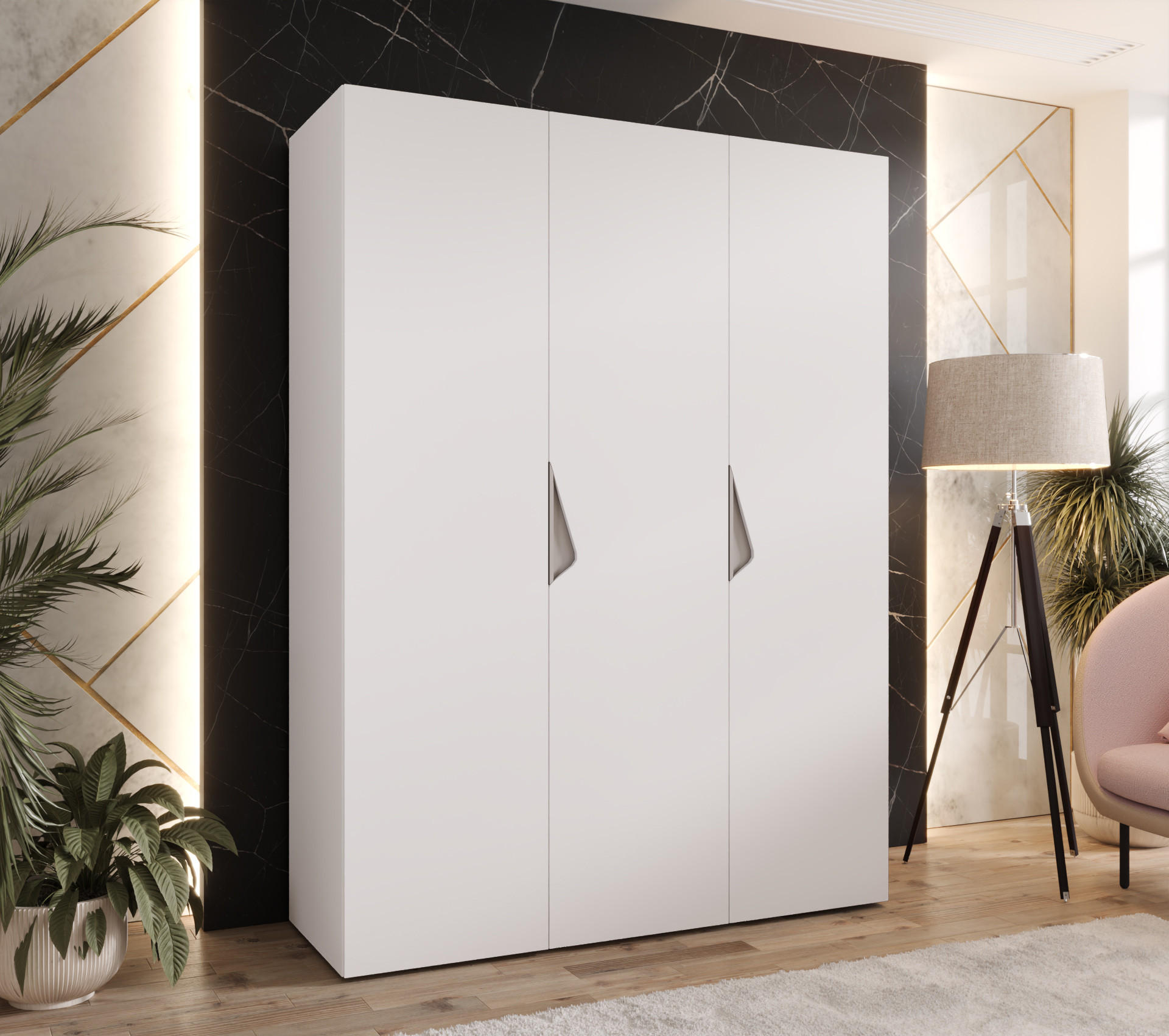 DREHTÜRENSCHRANK 202/150/52 3-türig - Beige/Weiß, Holz/Metall (150/202/52cm) - Abiks Möbel