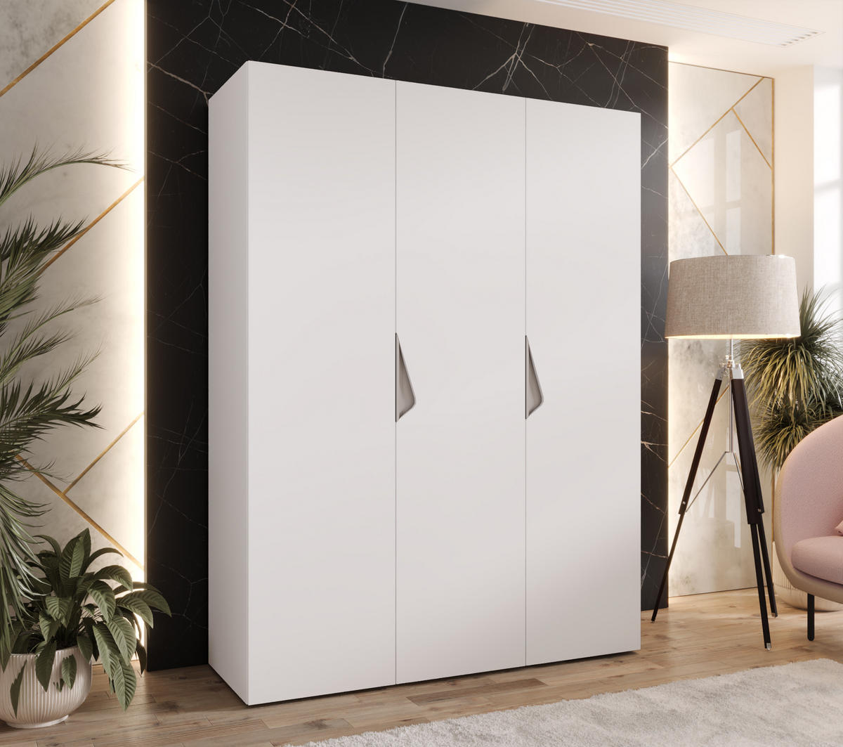 DREHTÜRENSCHRANK 202/150/52 3-türig - Beige/Weiß, Holz/Metall (150/202/52cm) - Abiks Möbel