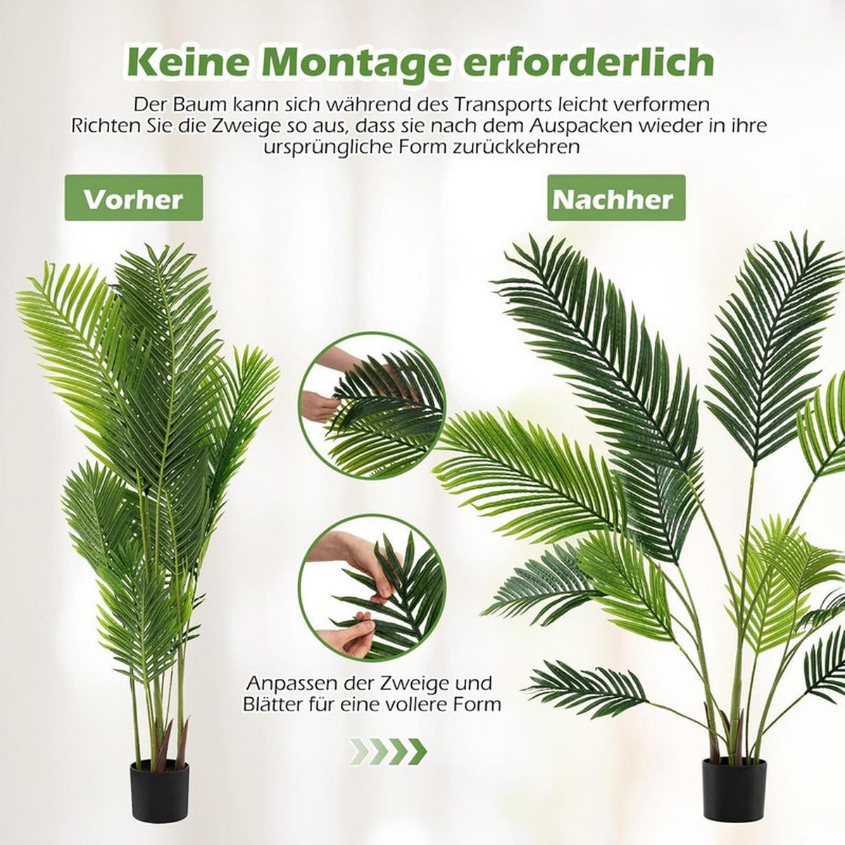 KÜNSTLICHE ARECA-PALME im Topf grün(2er-Set) - Grün, Kunststoff (140cm) - COSTWAY