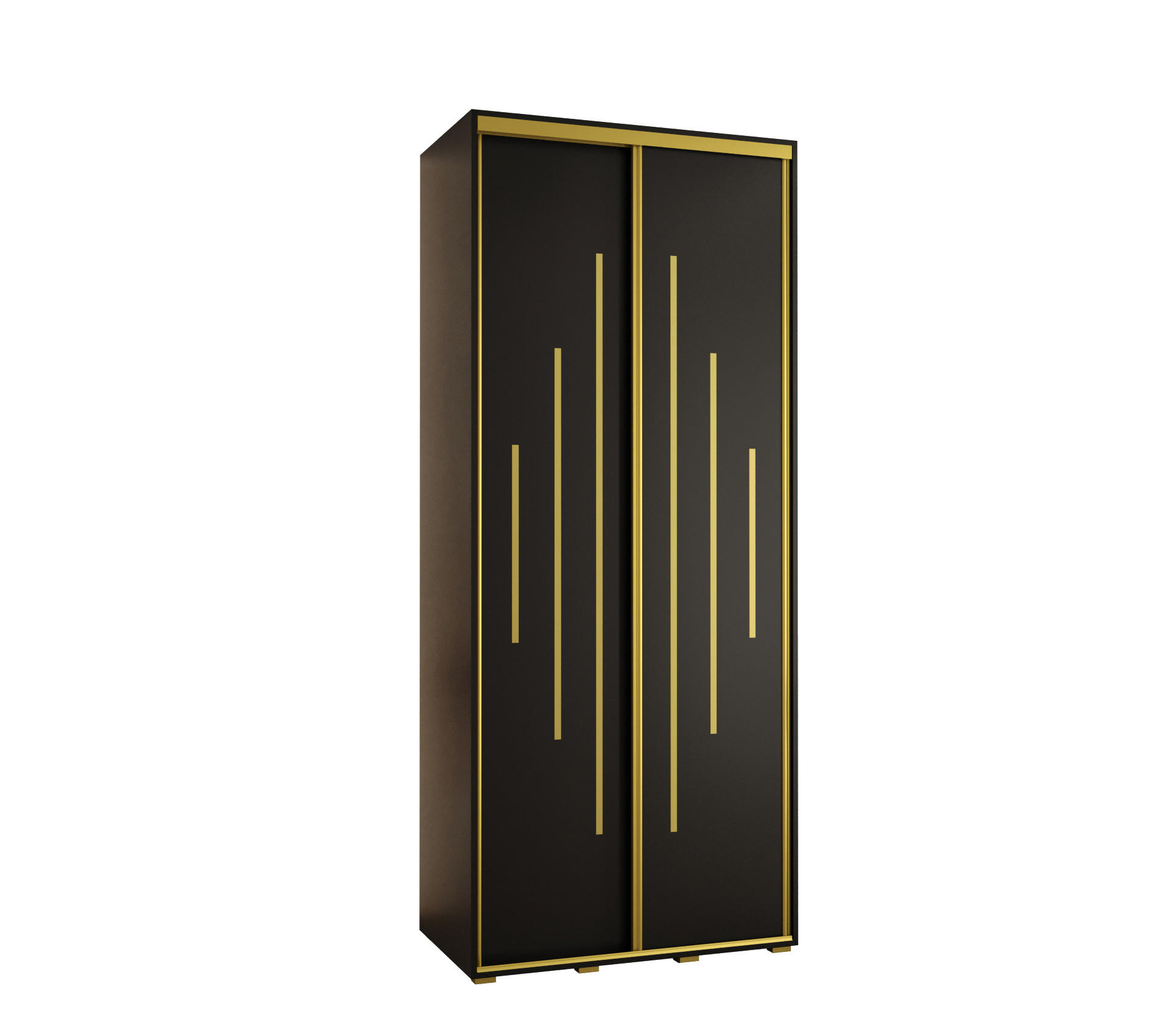Abiks Möbel SCHWEBETÜRENSCHRANK Schwarz, Schwarz, Gold 110cm × 60cm × 235cm