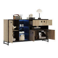SIDEBOARD in Naturfarbe Anrichte mit Doppeltüren und Glasböden für Wohnzimmer, Esszimmer und Büro, B160/T40/H84.5 cm - Schwarz/Naturfarben, Glas/Holzwerkstoff (160/84.5/40cm) - STILVORA