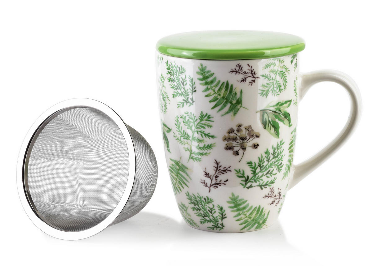 BECHER mit Sieb und Deckel Eddy - Grün, Keramik (0.32L) - Mondex