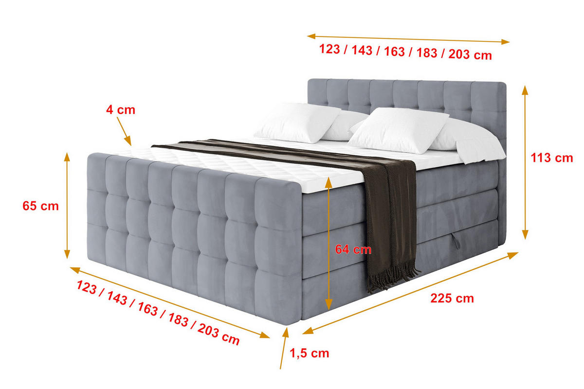 BOXSPRINGOVÁ POSTEL s matrací H3/H4 - IGAN-Z KING - 160x200 cm Šedá - šedá, kompozitní dřevo (163/200cm) - ALTDECOR