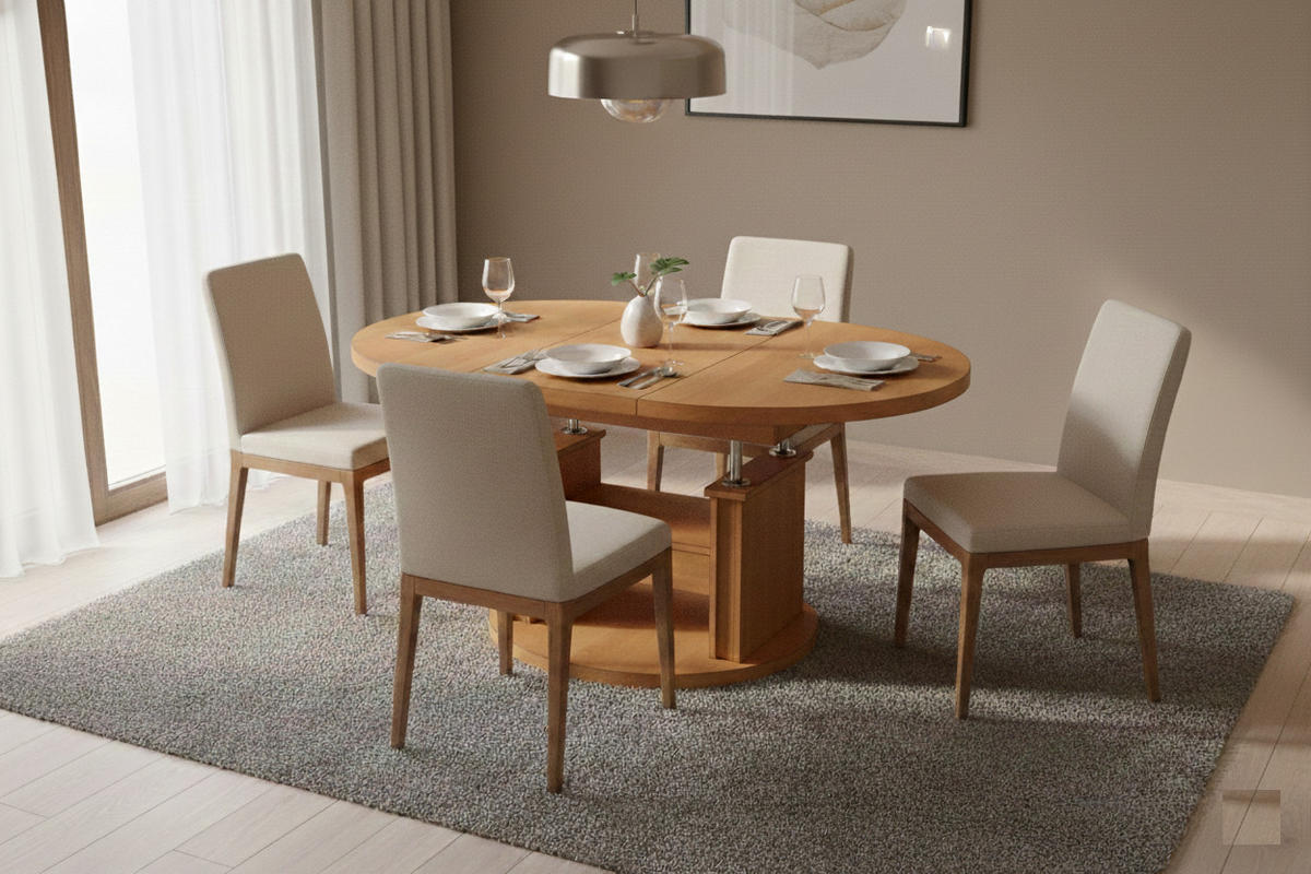 COUCHTISCH rund ausziehbar höhenverstellbar Schubalde 100/100/60 cm - Erlefarben, Holzwerkstoff (100/100/60cm) - designimpex