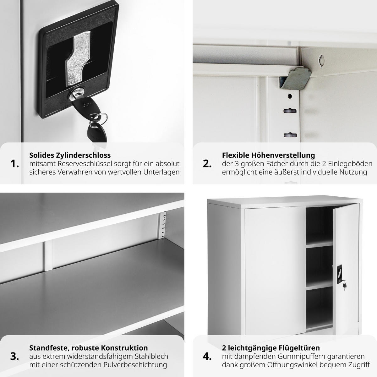 AKTENSCHRANK ,90 x 40 x 90 cm,grau - Grau, Metall (40/90/90cm) - tectake