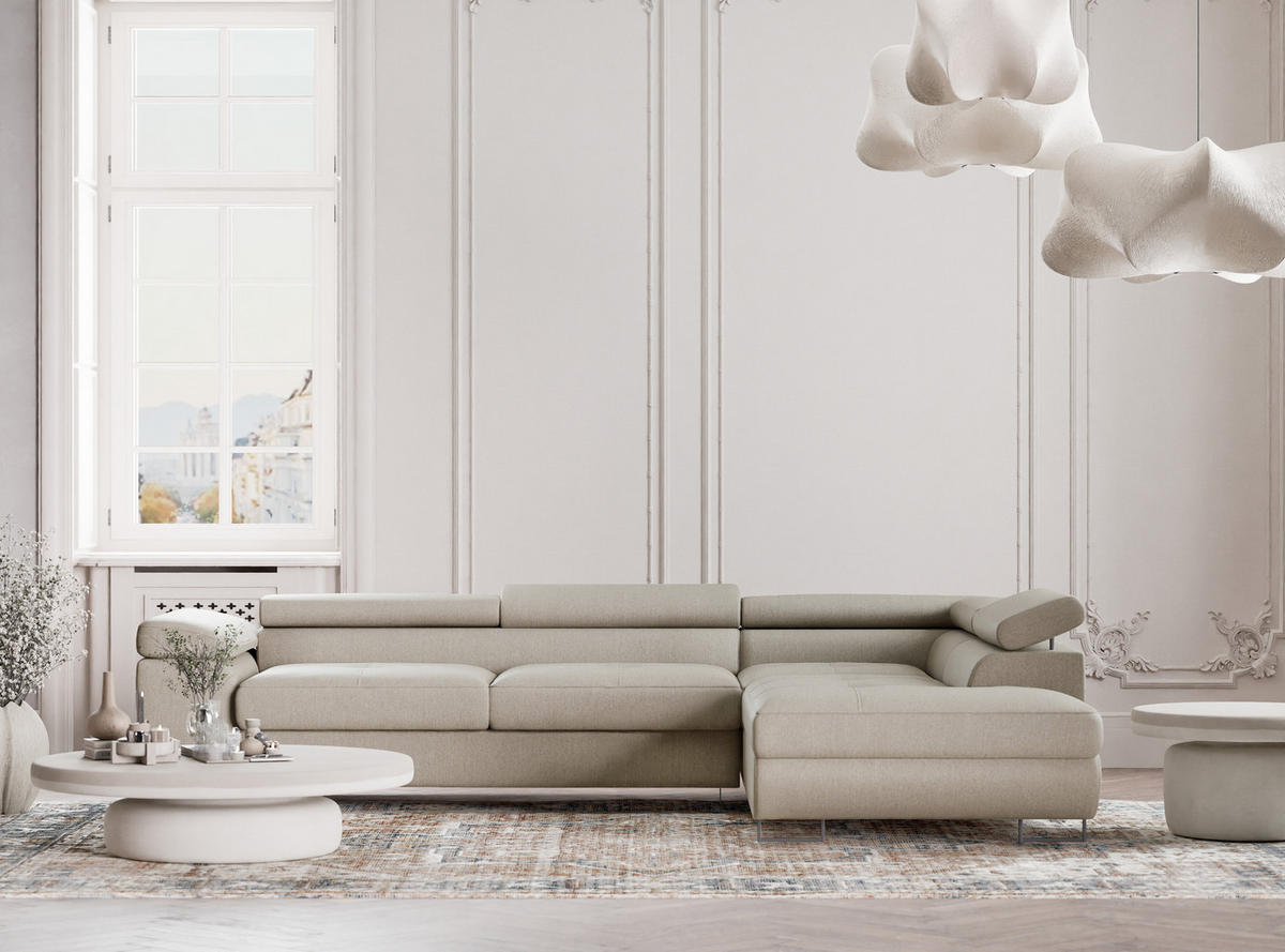 ECKSOFA MIT SCHLAFFUNKTION Concord Beige Webstoff - Beige/Schwarz, Holz/Holzwerkstoff (277/203cm) - Maison de Reve