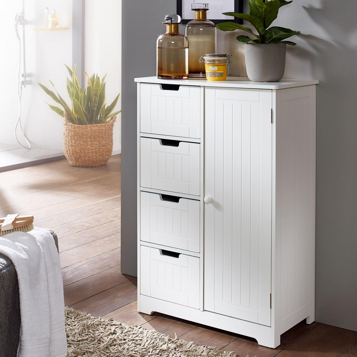 BADSCHRANK Weiß 30x83x30 cm im Landhausstil aus MDF mit 4 Schubladen - Weiß, Holz (56/83/30cm) - KADIMA DESIGN