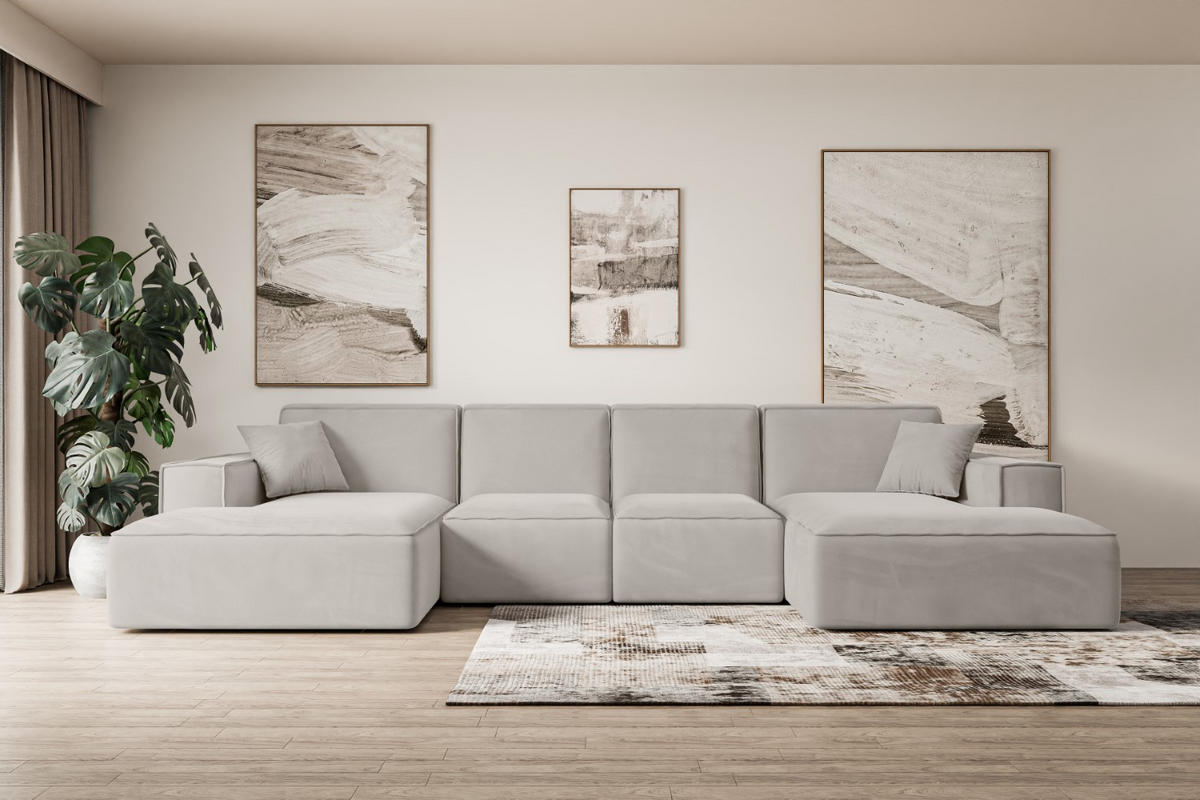 WOHNLANDSCHAFT SIERRA-U - 344x165x73 cm Hellbraun Velours - Hellbraun/Schwarz, Holzwerkstoff/Kunststoff (344/73/165cm) - ALTDECOR