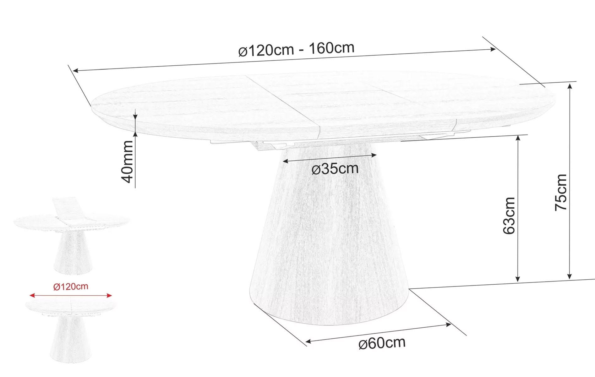 Thumbnail - Feldmann-Wohnen Esstisch, Eiche, Holz, Säule, 120x75x120 cm, Esszimmer, Tische, Esstische