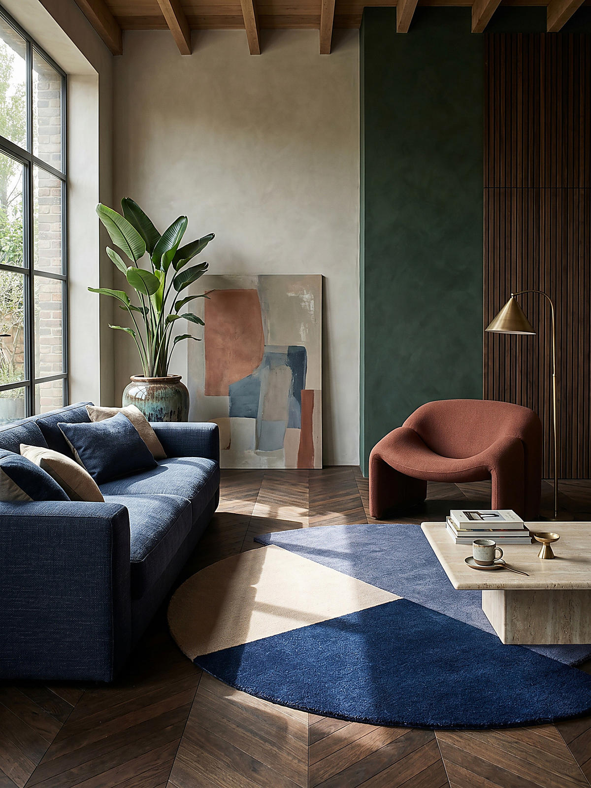 WOLLTEPPICH HALLEIN, geometrisch, Blau-Beige, Ø 200 cm - Blau, Textil (200/200cm) - KADIMA DESIGN