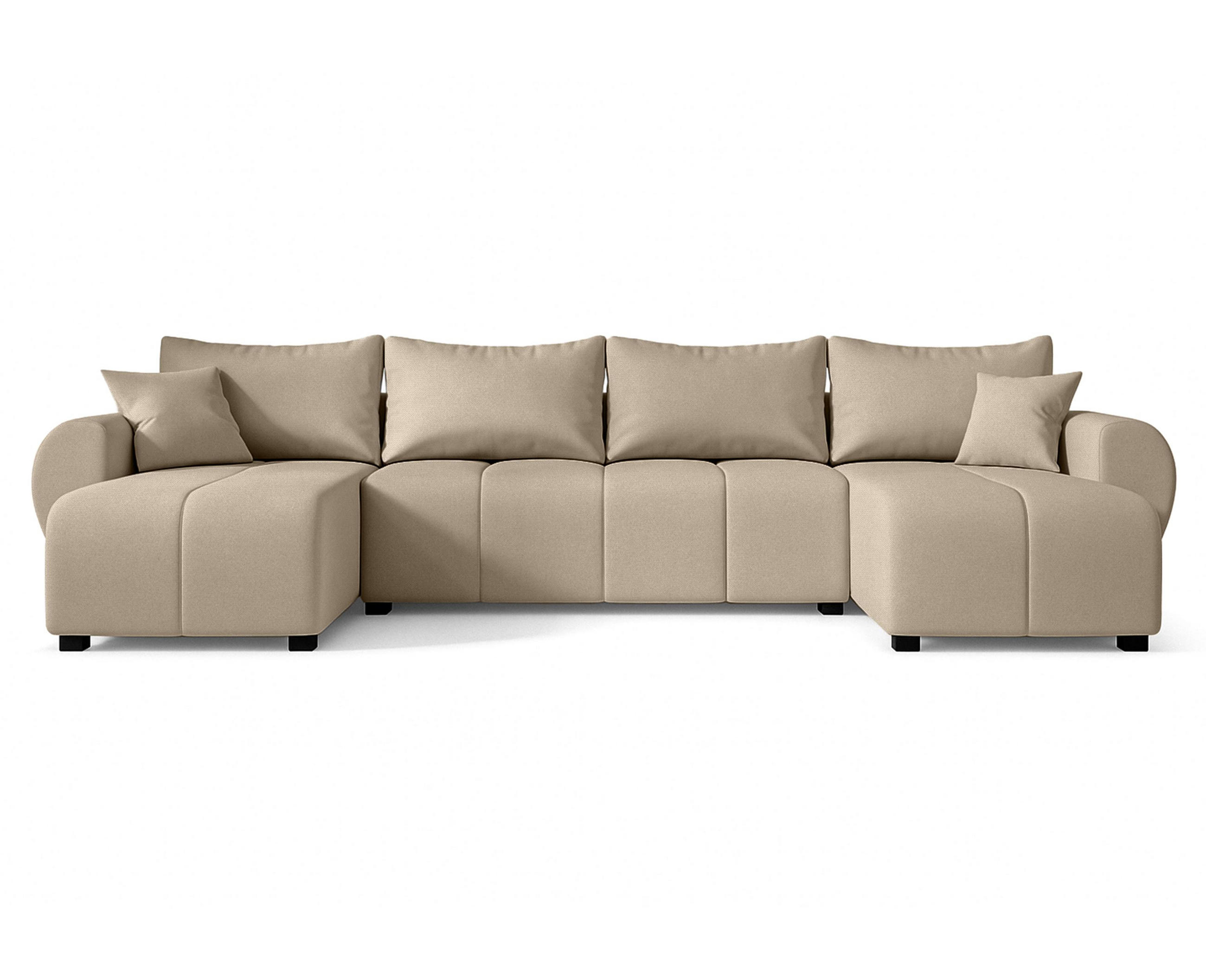WOHNLANDSCHAFT Malatya U Form Hellbraun 311/145/82 cm mit Schlaffunktion - Hellbraun/Schwarz, Kunststoff/Textil (311/82/145cm) - AX Living