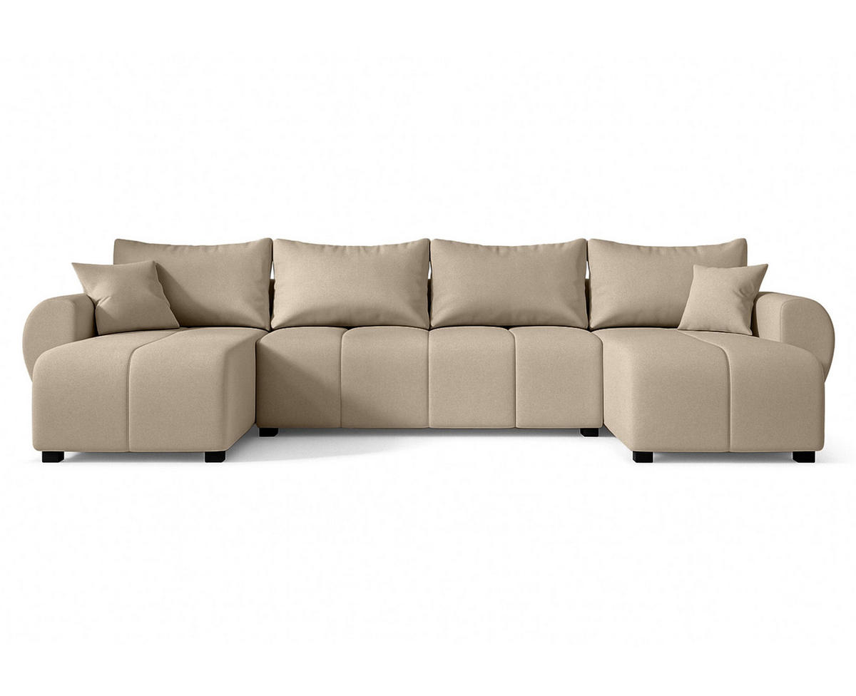 WOHNLANDSCHAFT Malatya U Form Hellbraun 311/145/82 cm mit Schlaffunktion - Hellbraun/Schwarz, Kunststoff/Textil (311/82/145cm) - AX Living