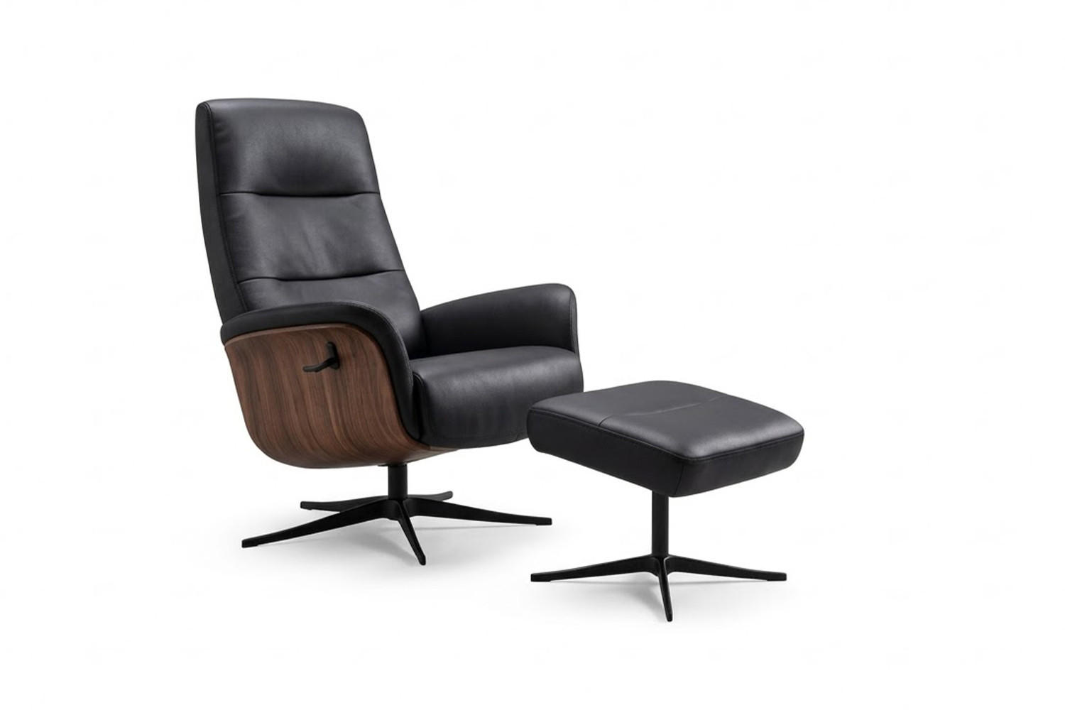 RELAXSESSEL SILVA Schwarz Leder Relaxfunktion - Schwarz, Leder/Metall (78/109/85cm) - KAWOLA