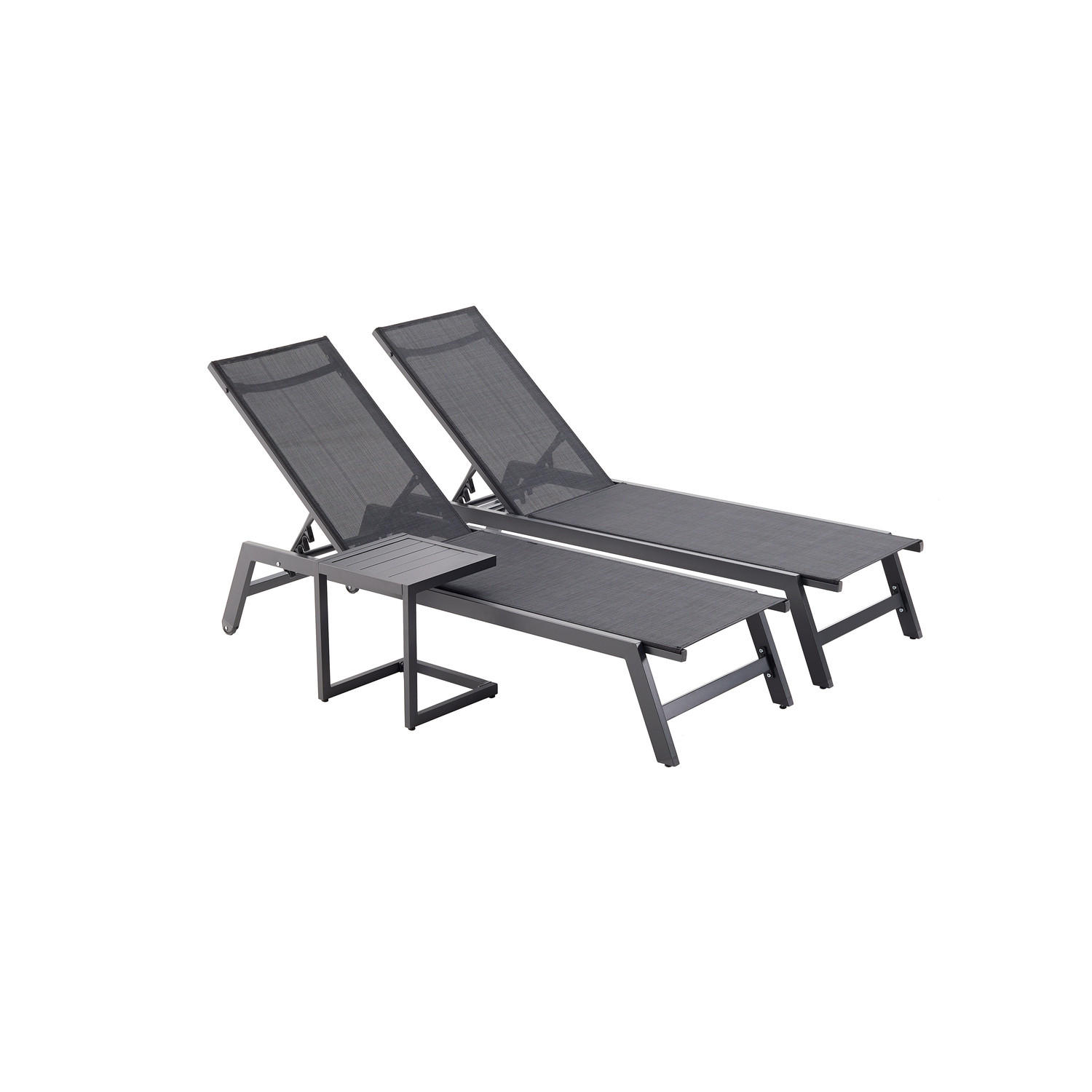 SONNENLIEGE Prato Schwarz Aus Aluminium Zeitgenössisch 2er-Set Mit Tisch - Schwarz, Metall (55/92/191cm) - Concept Usine