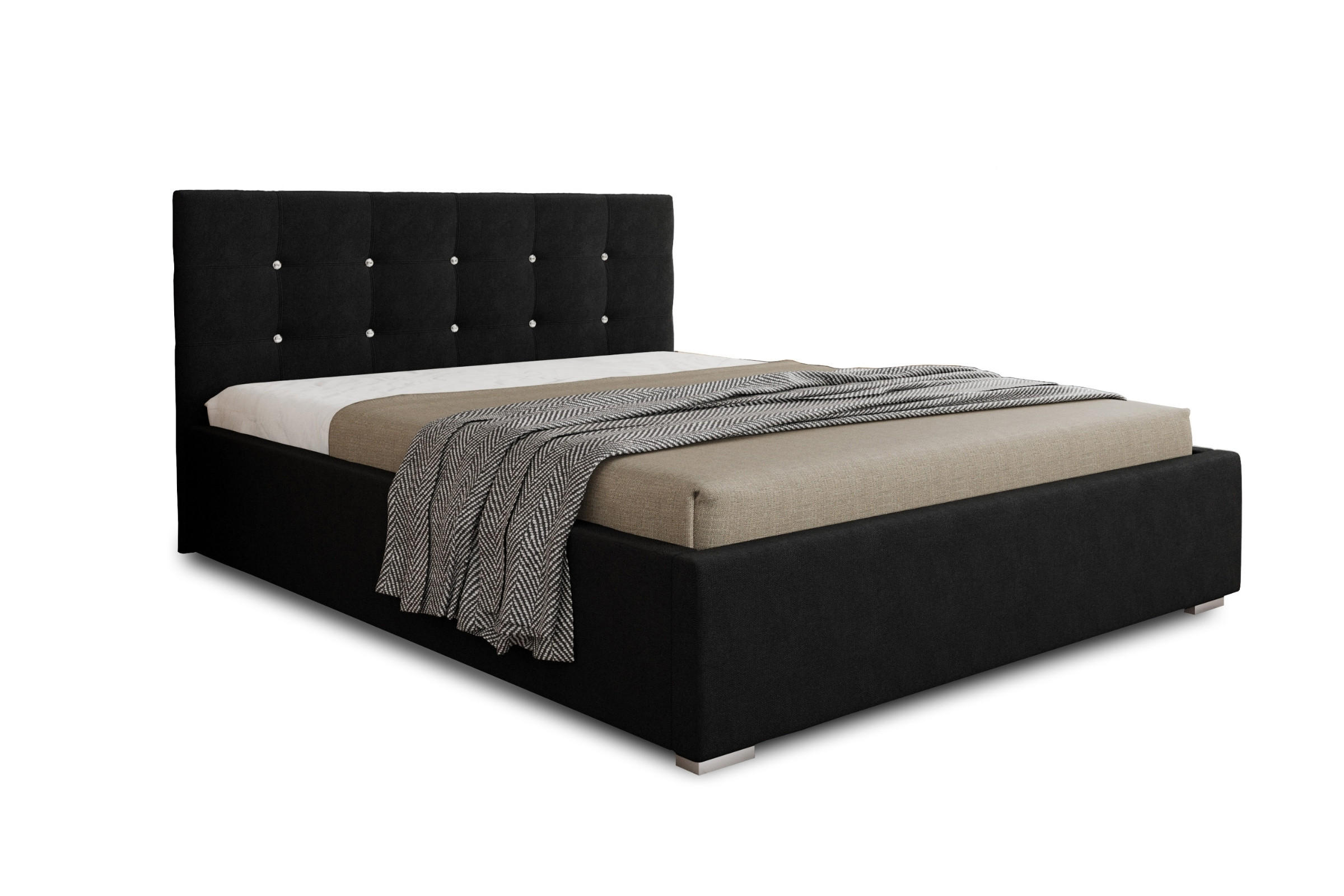 POLSTERBETT RICARDO 200/200 in Velours Schwarz - Schwarz, Holz/Holzwerkstoff (200/200cm) - Deine Möbel 24