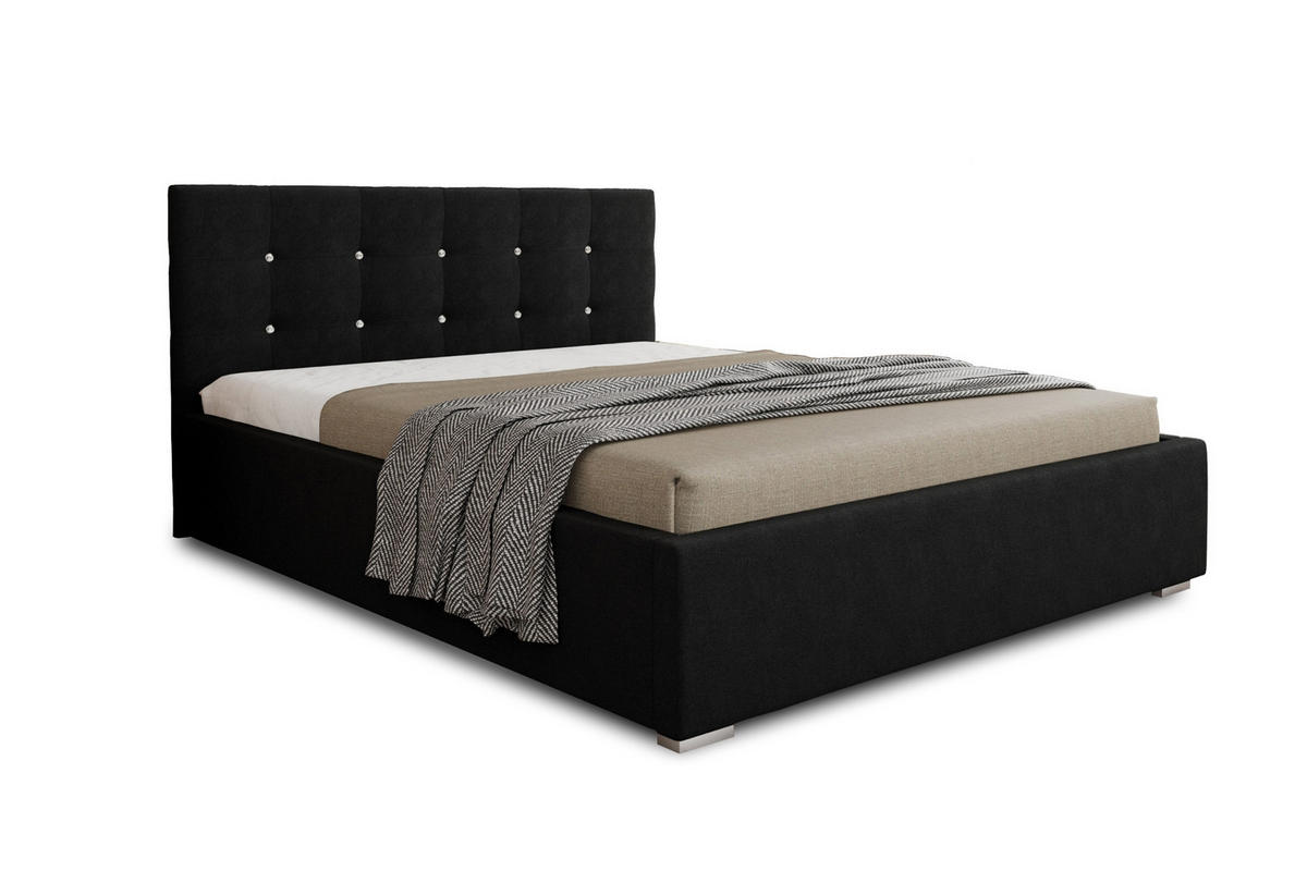 POLSTERBETT RICARDO 200/200 in Velours Schwarz - Schwarz, Holz/Holzwerkstoff (200/200cm) - Deine Möbel 24