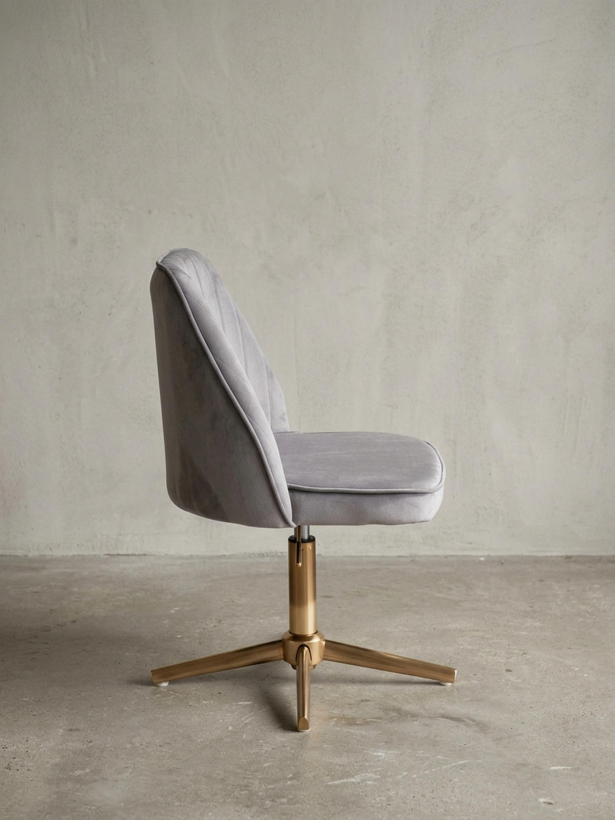 DREHSTUHL Samt mit Höhenverstellung, Eisenfuß und 360° Drehfunktion TANARO, Grau 60x60x100 cm - Goldfarben/Grau, Textil/Metall (60/100/60cm) - KADIMA DESIGN