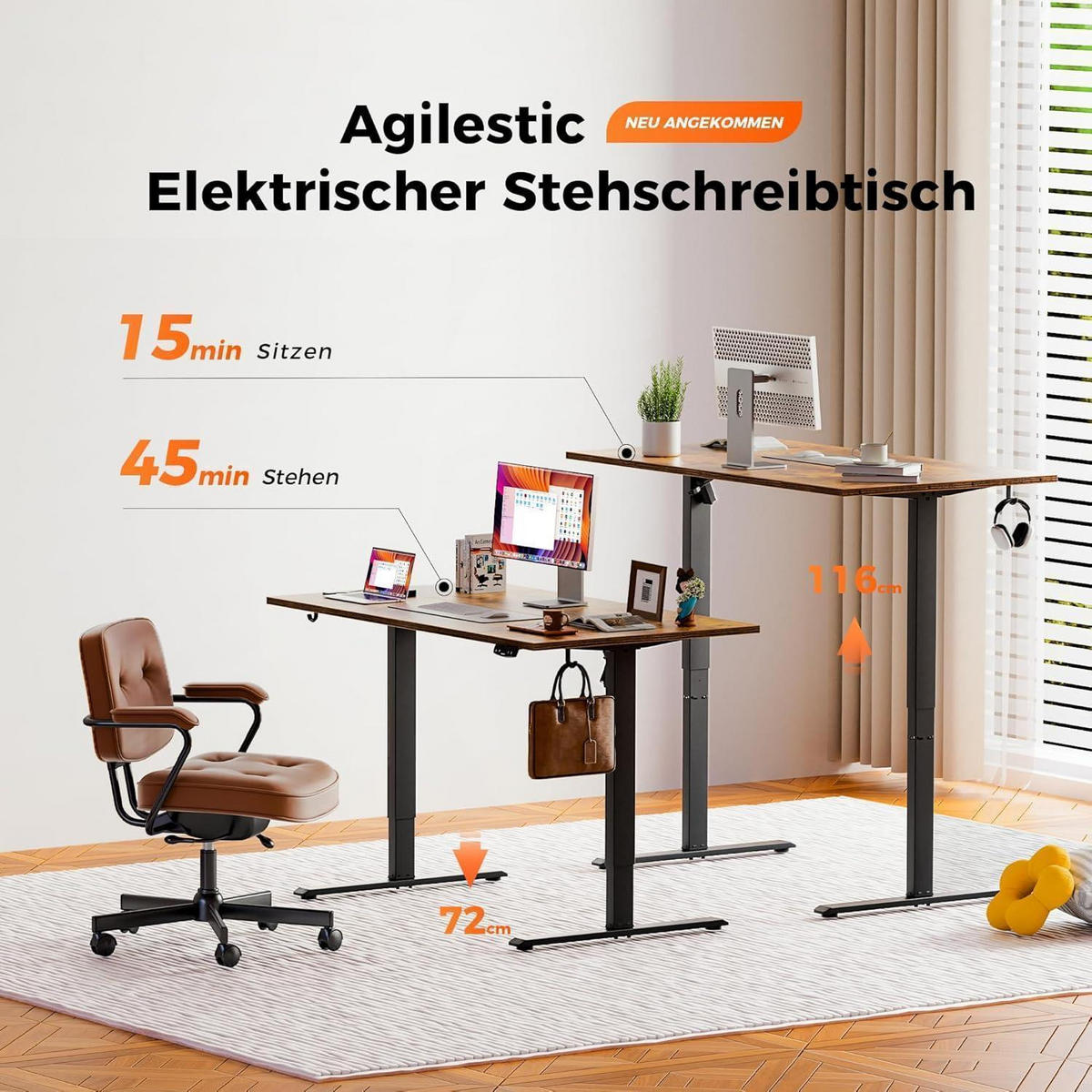 SCHREIBTISCH Höhenverstellbar Elektrisch 140 x 80 cm Braun - Braun, Holzwerkstoff (140/80/75cm)