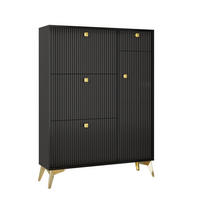 HIGHBOARD mit Rillenfront & goldenen Akzenten - Schwarz, Holzwerkstoff (90/121/25cm) - Urban Meuble