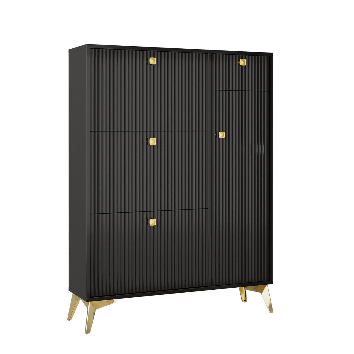 HIGHBOARD mit Rillenfront & goldenen Akzenten - Schwarz, Holzwerkstoff (90/121/25cm) - Urban Meuble