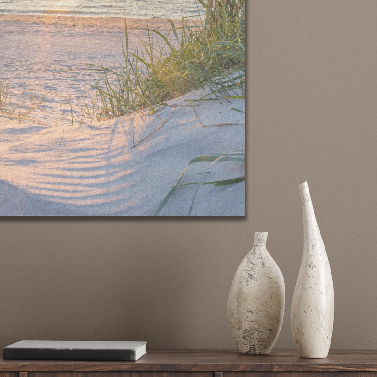 AKUSTIKBILD Strand - Sonne - Düne - Gras - Sand - Horizont Wandbilder 60x60 cm - Hellblau, Kunststoff (60/60/0.9cm) - MuchoWow