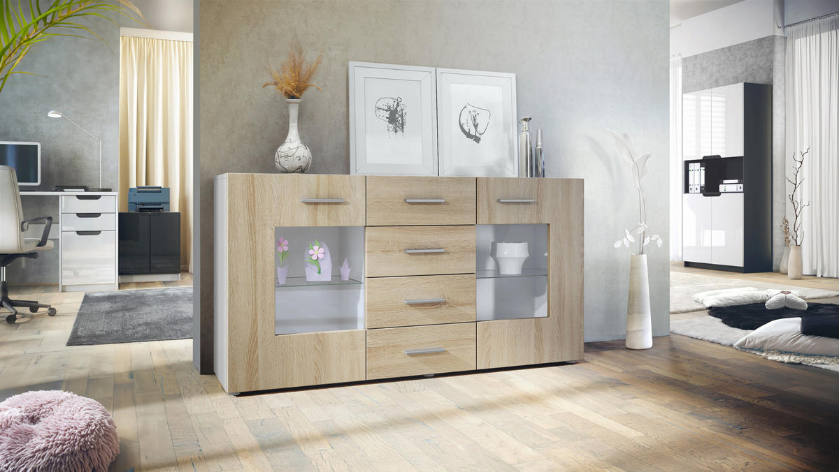 SIDEBOARD Noah Eiche sägerau - Eiche San Remo, Holzwerkstoff (139/72/35cm) - Vladon