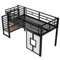 HOCHBETT 90/200 cm DE-32855 mit Treppe und LED Schwarz - Schwarz, Metall (90/200cm) - ComfortXL