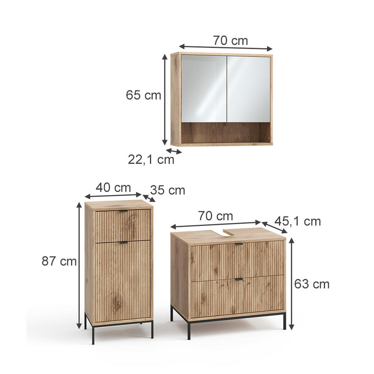 BADMÖBEL-SET Eliza Viking Oak 3 Teile - Eichefarben, Holzwerkstoff (70/63/45.1cm) - Vicco