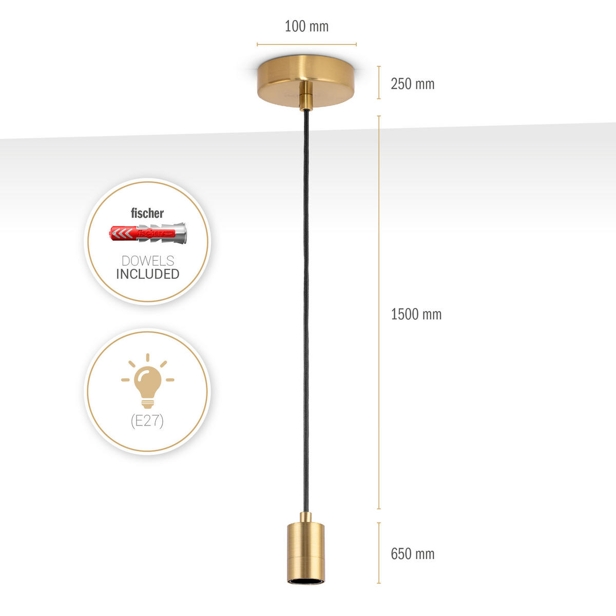 PENDELLEUCHTE Hugo - Messingfarben/Schwarz, Metall (4.4/4.4/6.5cm) - Paco Home