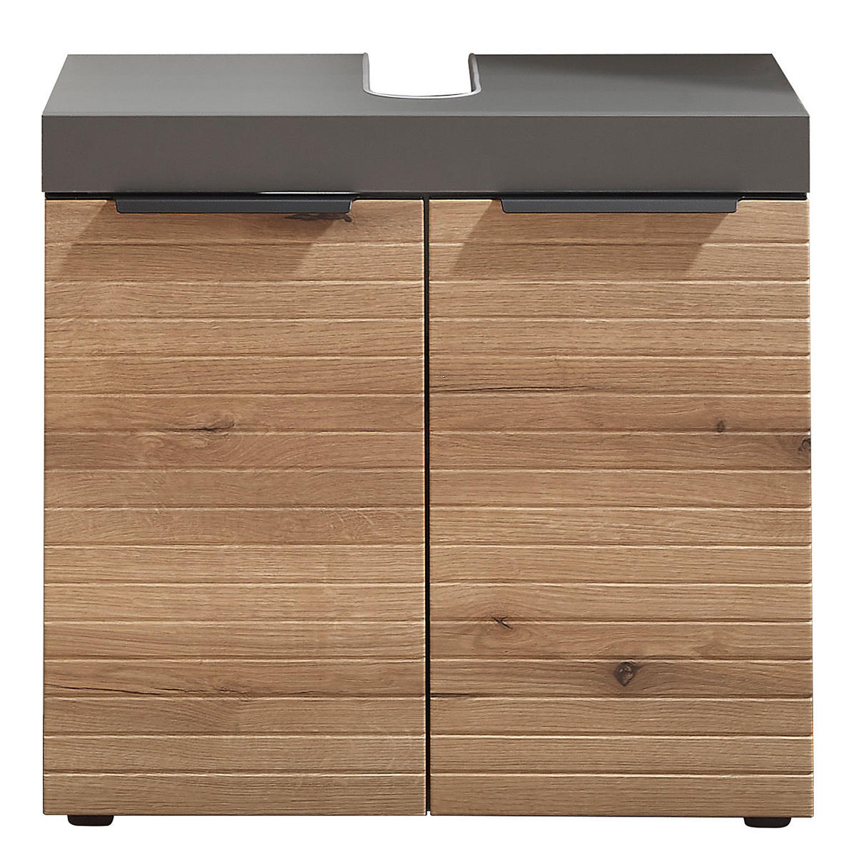 WASCHBECKENUNTERSCHRANK - Eichefarben/Graphitfarben, Holzwerkstoff (60/61/35cm) - home24