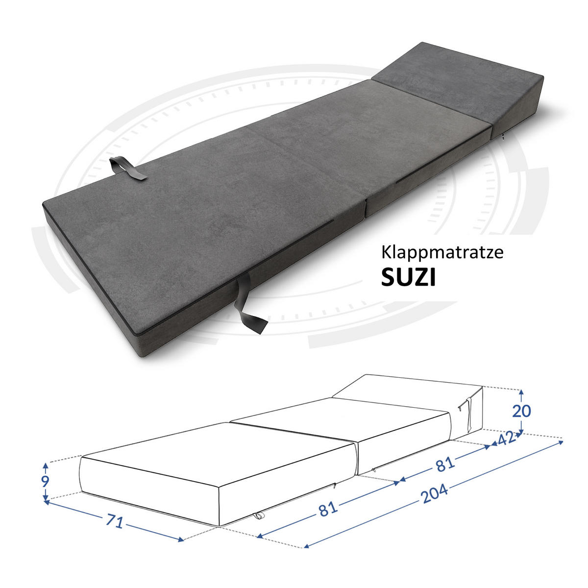 KLAPPMATRATZE SUZI MINI - Graphitfarben, Textil (70/200cm) - FDM