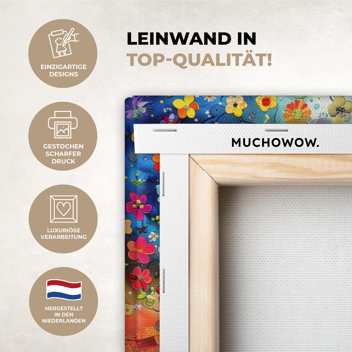 LEINWANDBILD Kunst - Baum des Lebens - Blumen - Hippie 30x20 cm - Dunkelblau, Textil (30/20cm) - MuchoWow